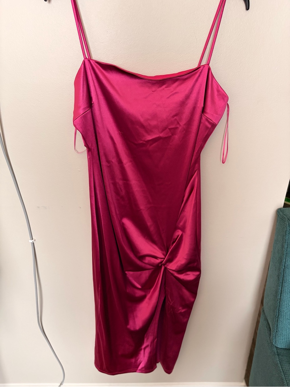 NWT Satin Spaghetti Strap Midi Dress in Fuchsia
